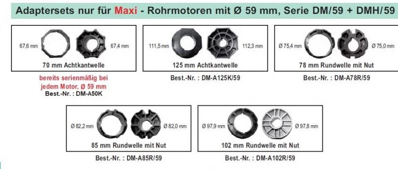 WTS - Maxi-Rohrmotoren Serie DM/59 Durchmesser 59 mm, 16 mm Vierkantstift,mit mechanischer Endabschaltung