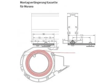 Montageverlängerung  Kassette an  Murano - für Lewens Portofino Unterglasmarkise