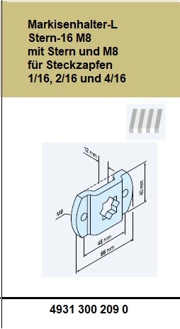 Markisenhalter-LStern-16 M8 mit Stern  für Becker Rohrantriebe L Serie