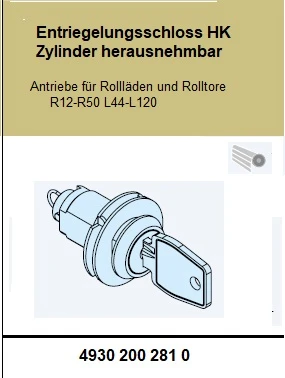 Entriegelungsschloss HK Zylinder herausnehmbar für Rohrantriebe mit Handkurbelanschluss