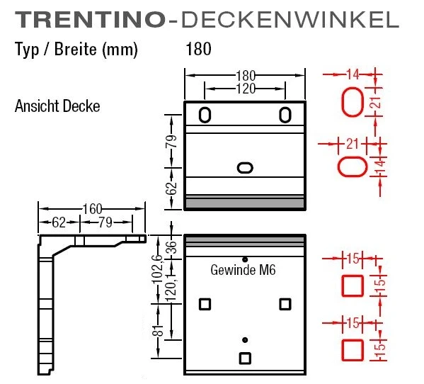 Deckenwinkel für Lewens Trentino Gelenkarmmarkise an Deckenmontage