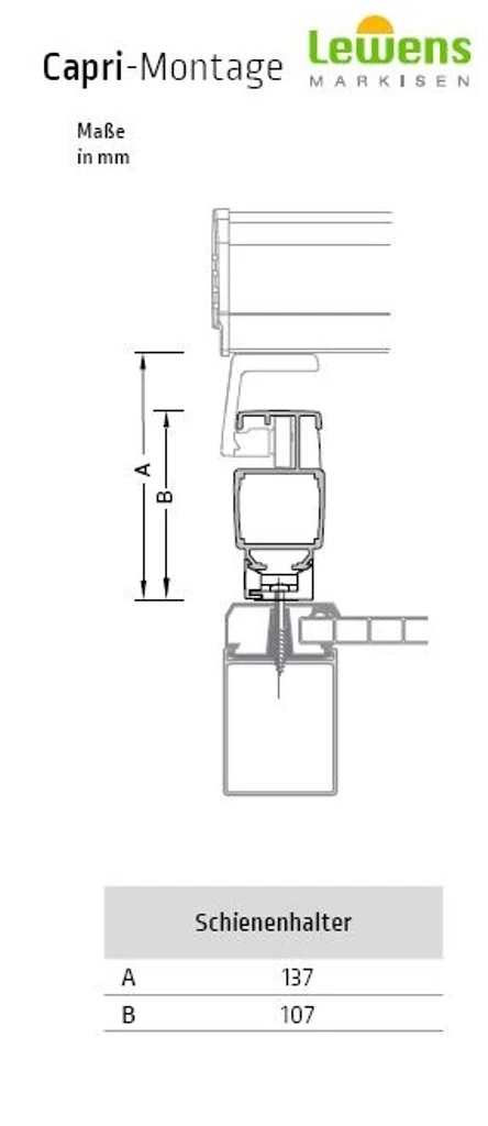 Schienenhalter für Lewens Capri Aufdachmarkise und Pergola Markise 