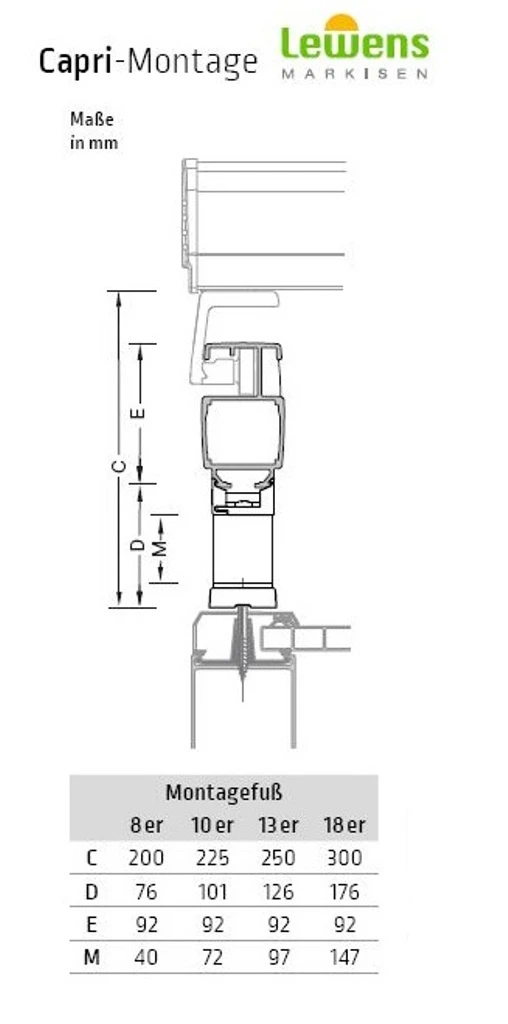 Montagefuß ohne Schienenhalter für Lewens Capri Aufdachmarkise und Pergola Markise als Zubehör