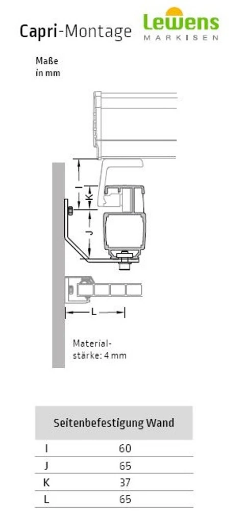 Seitenbefestigung Wand Mit Schienenhalter für Lewens Capri Aufdachmarkise und Pergola Markise als Zubehör