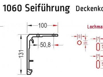 Deckenkonsole, Deckenhalter für Lewens Micro 1060 Seilführung  Senkrechtmarkise, für Deckenmontage