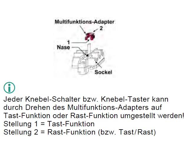 WTS - Kombi Knebel-Schalter für trockene Räume Auswahl als Taster oder Schalter  ohne Rahmen Serie Regina.