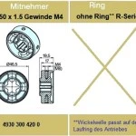 Adapter für Rundrohr Mitnehmer 50 x 1.5 Gewinde M4,   für Rohrmotore Becker Baureihe P und R Serie