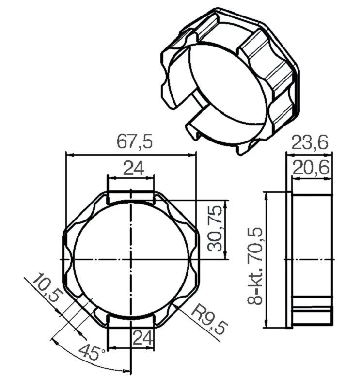 Adapterset für Achtkatwelle 70 ,für Rohrmotoren Becker Baureihe L  Serie