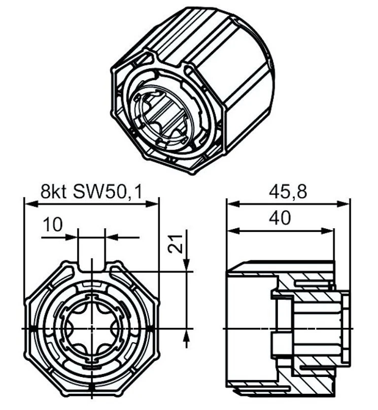 Adapterset für Achtkatwelle O-S50 ,für Rohrmotoren Becker Baureihe P und R Serie  mit Hinderniserkennung