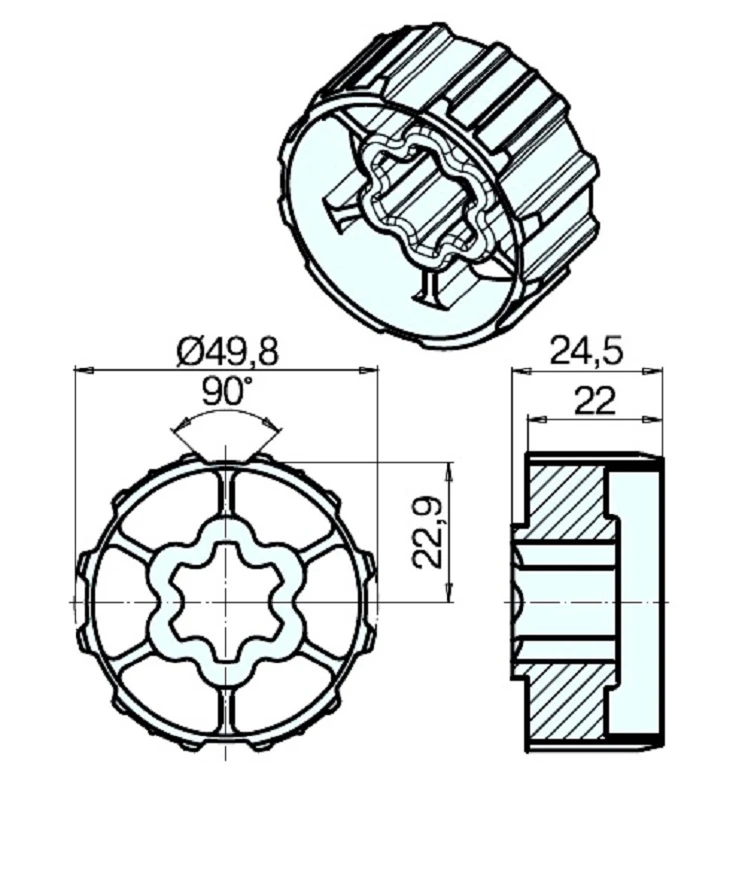 Adapterset für Achtkatwelle S40 ,für Rohrmotoren Becker Baureihe P Serie, Typ P5 - P13