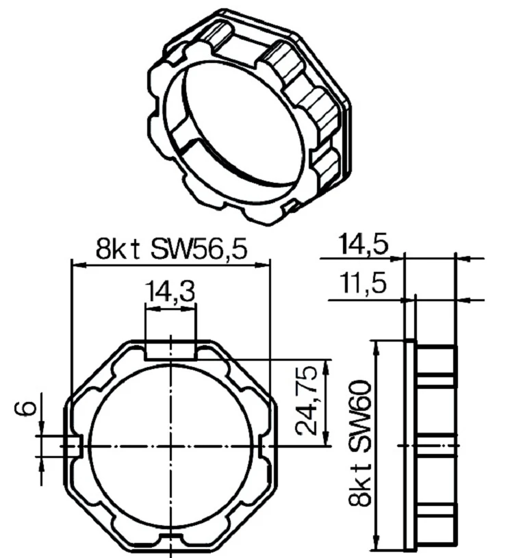 Adapterset für Achtkatwelle S60 ,für Rohrmotoren Becker Baureihe P Serie