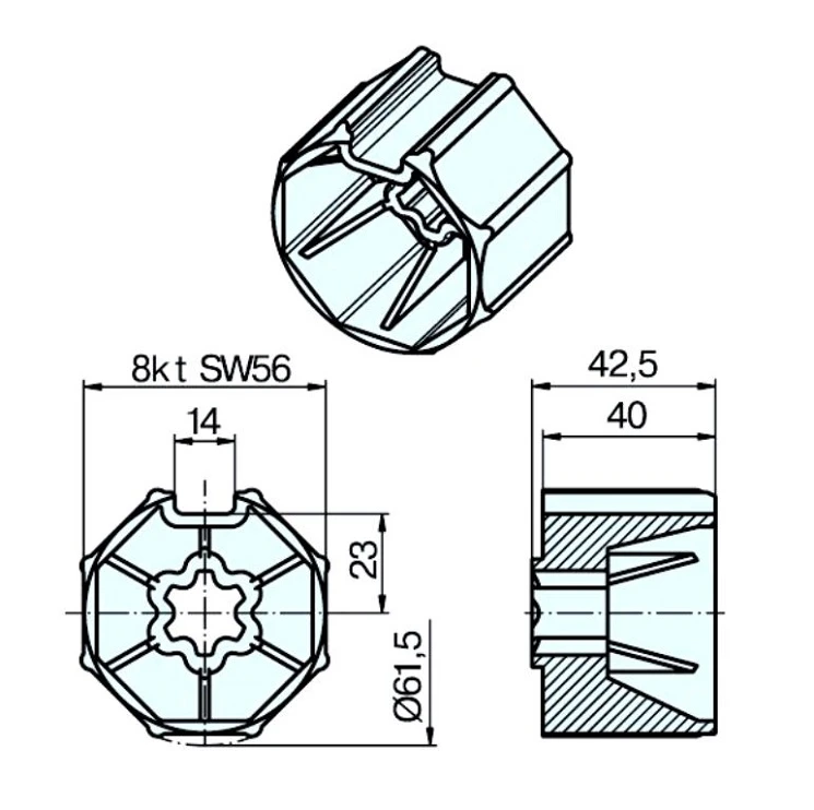 Adapterset für Achtkatwelle S60L ,für Rohrmotoren Becker Baureihe R Serie