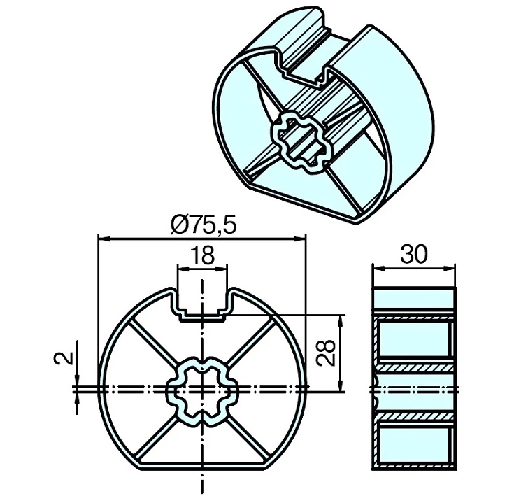 Adapterset für Nutwelle DW78x 1 , für Rohrmotore Becker Baureihe L