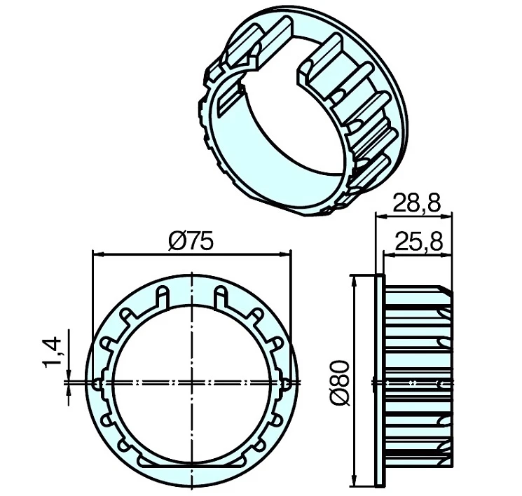 Adapterset für Nutwelle DW78x 1 , für Rohrmotore Becker Baureihe L