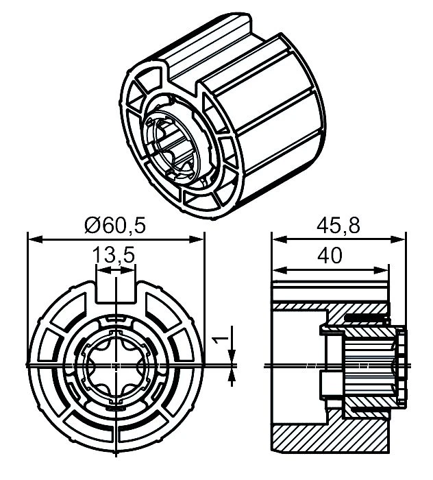 Adapterset für Nutwelle O-63N 13,5mm ,für Rohrmotoren Becker Baureihe P und R Serie mit Hinderniserkennung