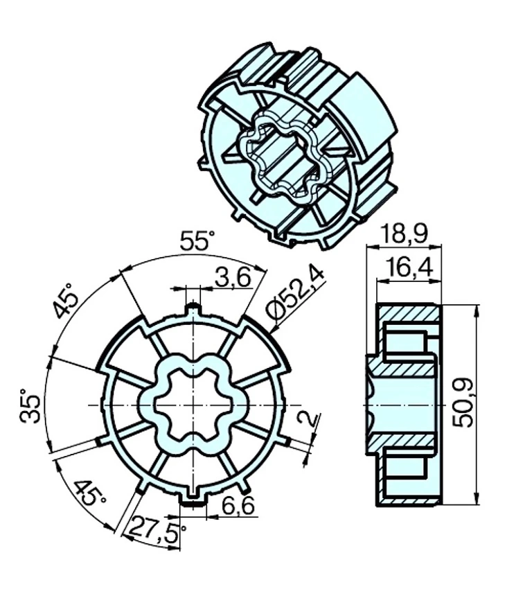 Adapterset für Profilwelle ZF54 für Rohrmotoren Becker Baureihe P und R Serie