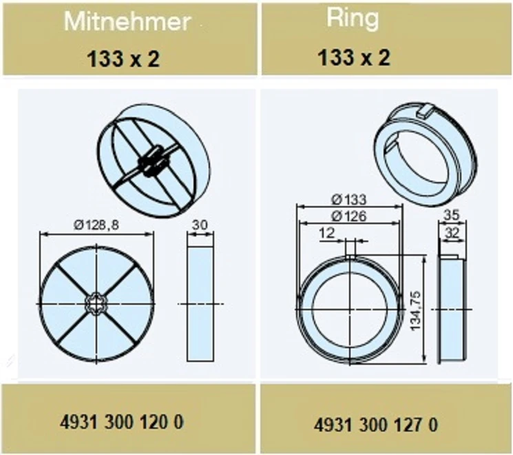 Adapterset für Rundrohr 133 x 2 , für Rohrmotoren Becker Baureihe L Serie 