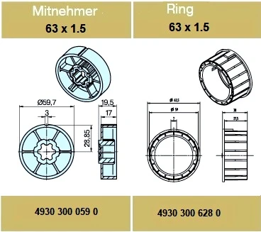 Adapterset für Rundrohr 63 x 1.5 , für Rohrmotoren Becker Baureihe P und R Serie 