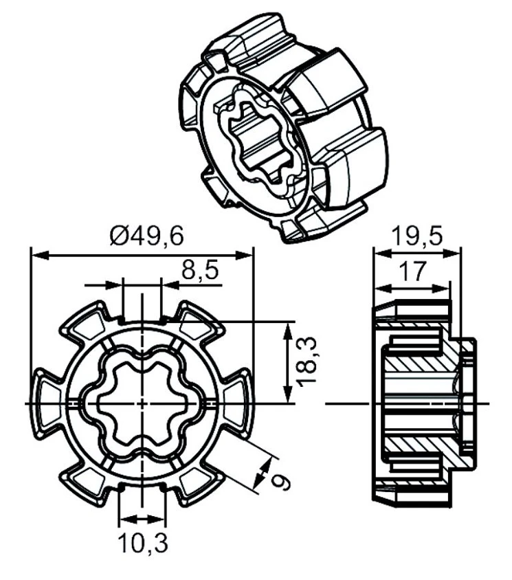 Adapterset für Rundrohr HD50 , für Rohrmotore Becker Baureihe R Serie