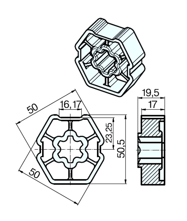 Adapterset B60 für Sechskantwelle,für Rohrmotoren Becker Baureihe P und R Serie