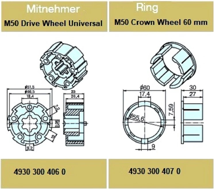 Adapterset M50 Drive Wheel Universal für Nutwelle für Rohrmotoren Becker Baureihe R Serie