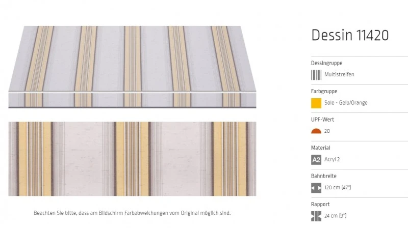 Markisentuch Multistreifen ,Sole - Gelb/Orange UPF 20, Acryl 2, Stoff-Nr. 11703