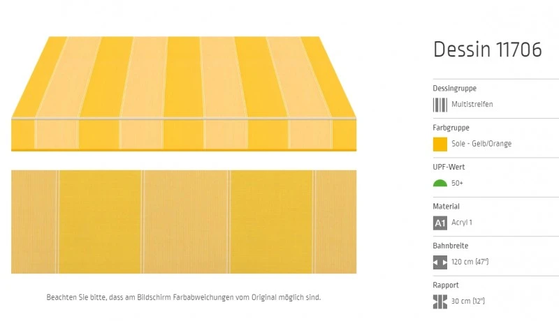 Markisentuch Multistreifen ,Sole - Gelb/Orange UPF 50+,Acryl 1, Stoff-Nr. 11706