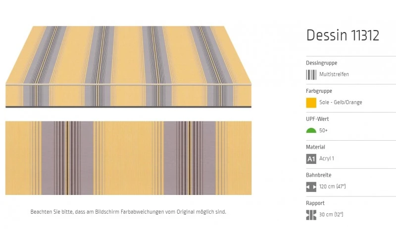 Markisentuch Multistreifen ,Sole - Gelb/Orange UPF 50+,Acryl 1, Stoff-Nr. 11312