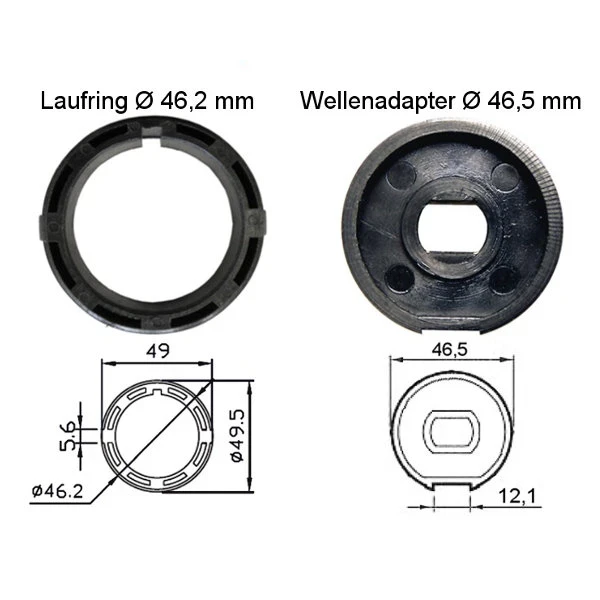 WTS - Adapterset DM-A50R - 50 mm Rundwelle für Mini-Rohrmotoren  Ø 35 mm, Serie DM - DMF - ME