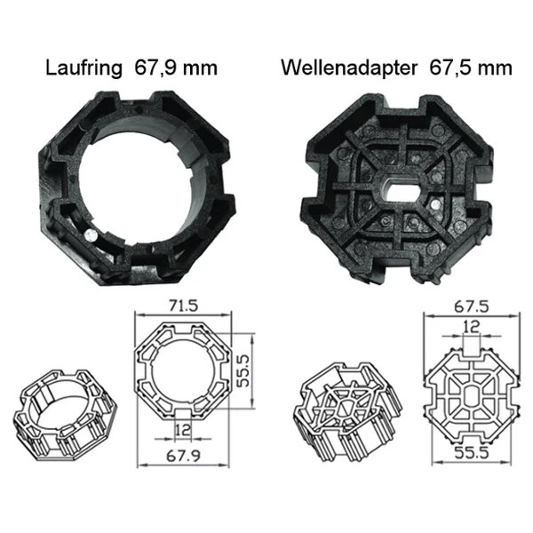 WTS - Adapterset DM-A70K : 70 mm Achtkantwelle für alle Rohrmotoren  Ø 45 mm, Serie